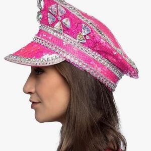 Hat Pink Peaked Cap with Sequins, Hat for Costumes, Festival, And Theme Parties
